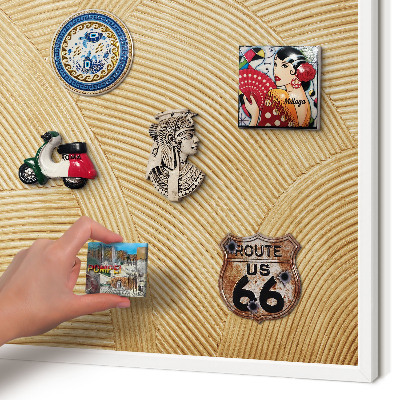 Magnetic board for travel magnets in a white frame Structural lines