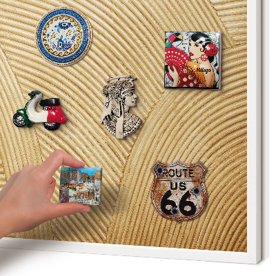 Magnetic board for travel magnets in a white frame Structural lines
