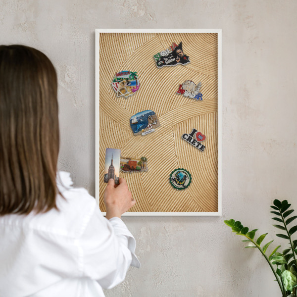 Magnetic board for travel magnets in a white frame Structural lines
