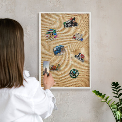 Magnetic board for travel magnets in a white frame Structural lines