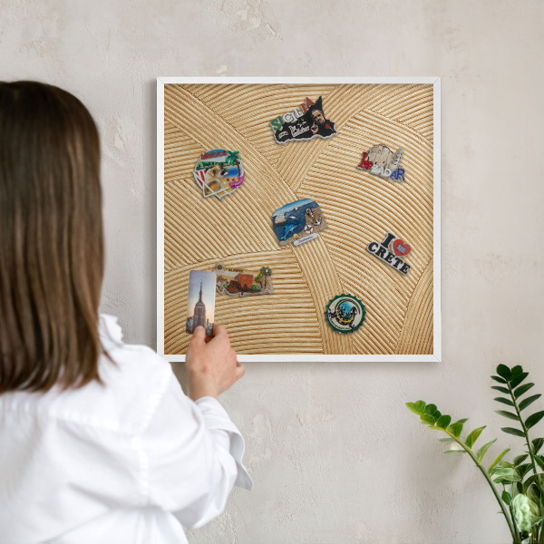 Magnetic board for travel magnets in a white frame Structural lines