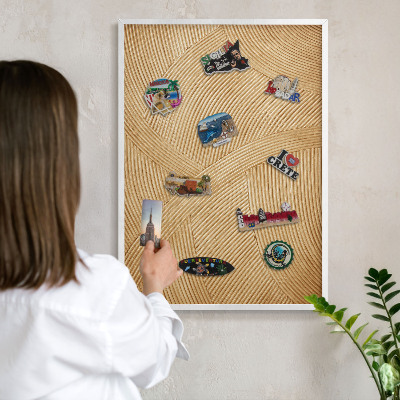 Magnetic board for travel magnets in a white frame Structural lines
