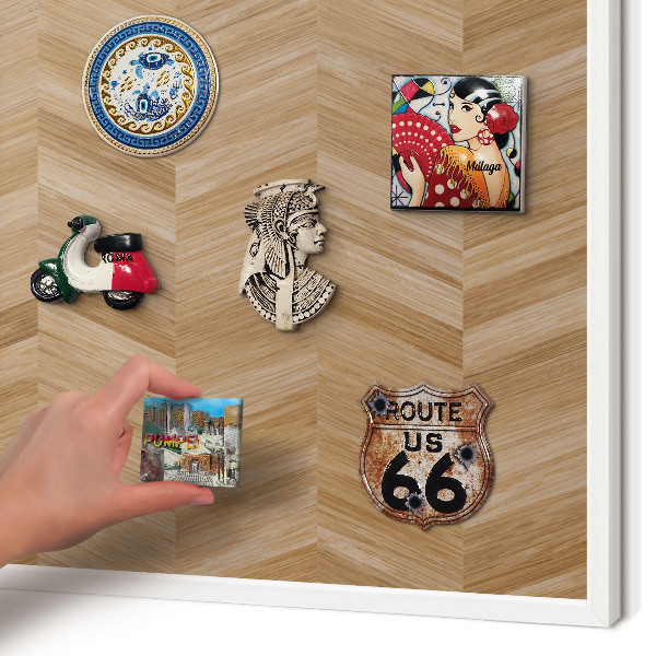 Decorative magnet board with a white frame Wood herringbone