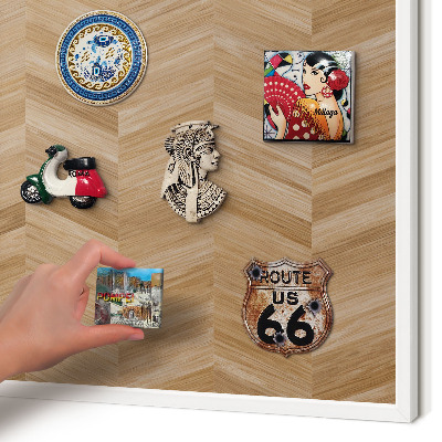 Decorative magnet board with a white frame Wood herringbone