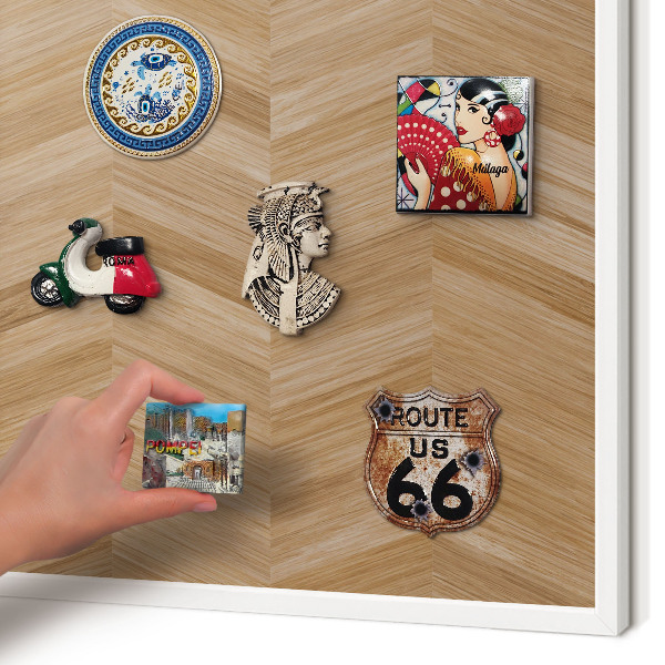 Decorative magnet board with a white frame Wood herringbone