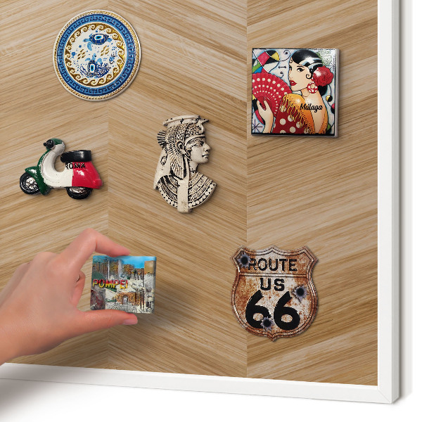 Decorative magnet board with a white frame Wood herringbone