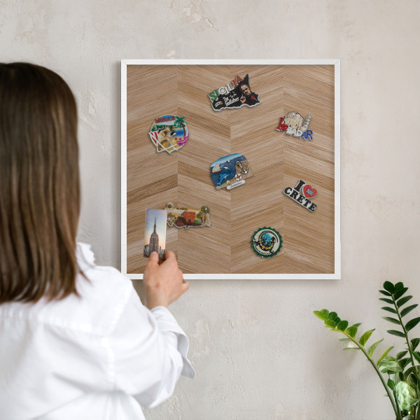 Decorative magnet board with a white frame Wood herringbone