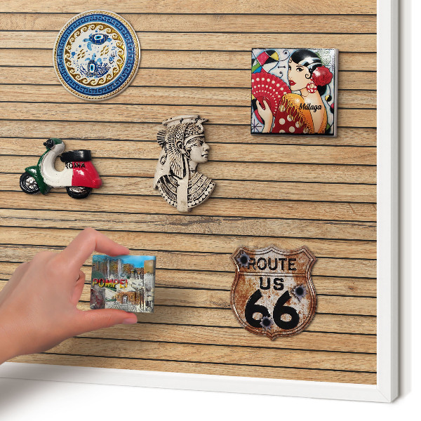 Decorative magnet board with a white frame Wooden boards