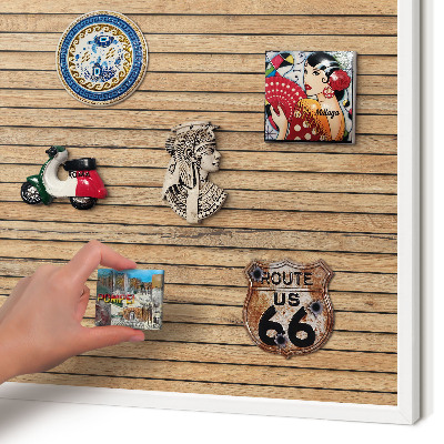 Decorative magnet board with a white frame Wooden boards