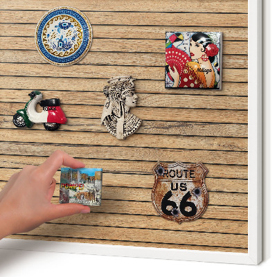 Decorative magnet board with a white frame Wooden boards