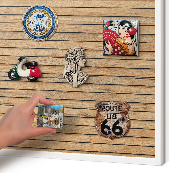 Decorative magnet board with a white frame Wooden boards