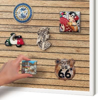 Decorative magnet board with a white frame Wooden boards