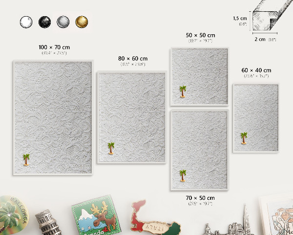 Magnetic board for travel magnets in a white frame Openwork elegance