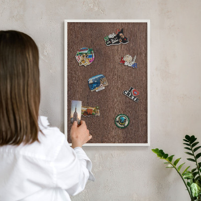 Decorative magnet board with a white frame Brown wood