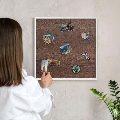 Decorative magnet board with a white frame Brown wood
