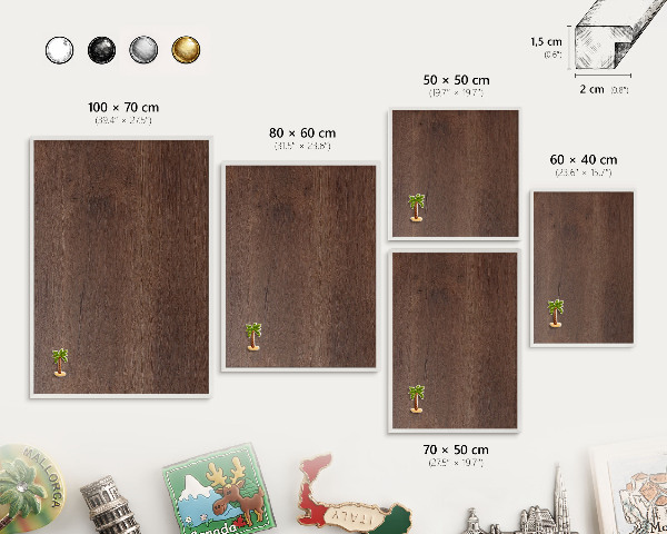 Decorative magnet board with a white frame Brown wood