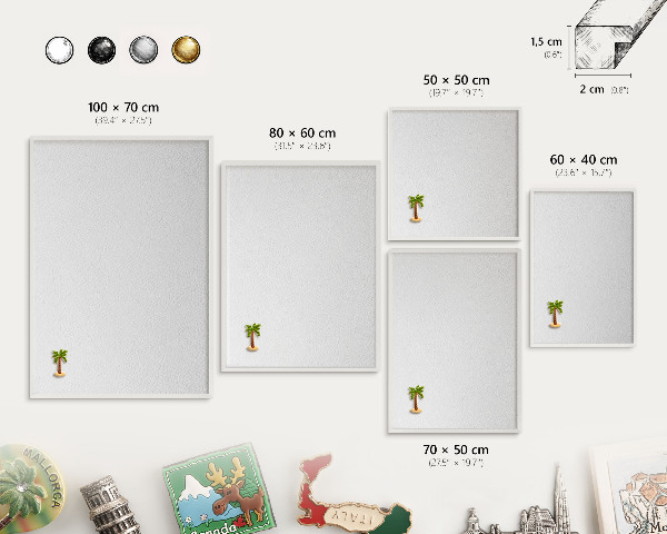 Magnetic board for travel magnets in a white frame White texture