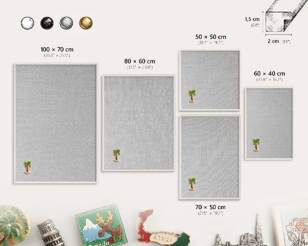 Decorative magnet board with a white frame Subtle elegance