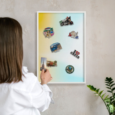 Magnetic board for travel magnets in a white frame Pastel relaxation