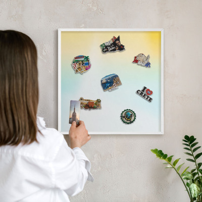 Magnetic board for travel magnets in a white frame Pastel relaxation