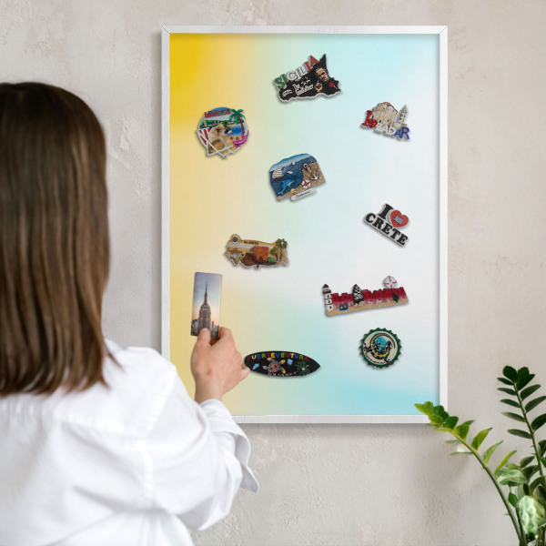 Magnetic board for travel magnets in a white frame Pastel relaxation