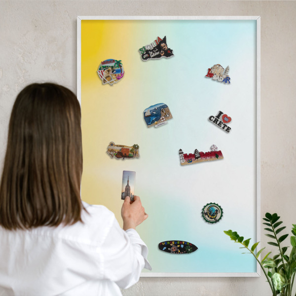 Magnetic board for travel magnets in a white frame Pastel relaxation
