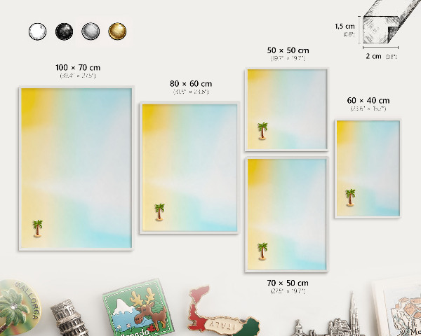 Magnetic board for travel magnets in a white frame Pastel relaxation