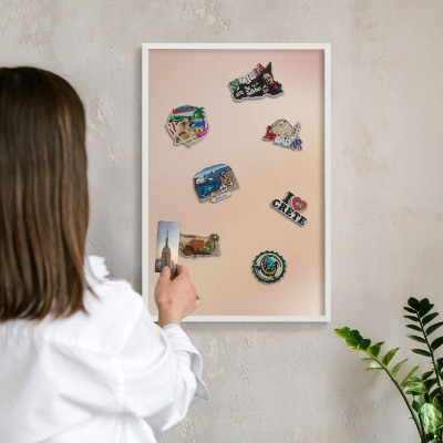 Decorative magnet board with a white frame Soft beige