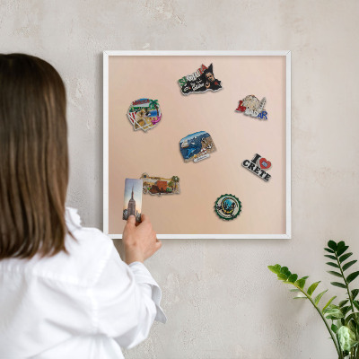 Decorative magnet board with a white frame Soft beige