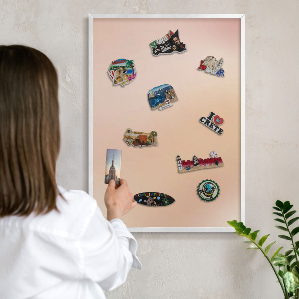 Decorative magnet board with a white frame Soft beige