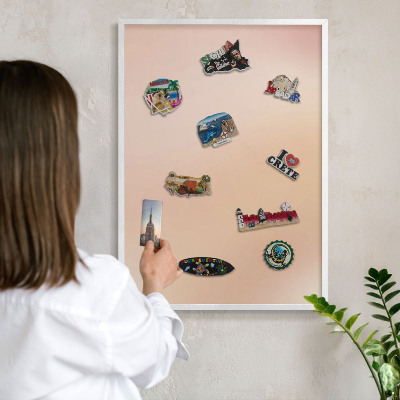 Decorative magnet board with a white frame Soft beige