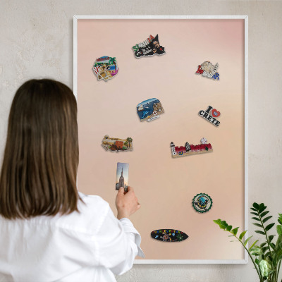 Decorative magnet board with a white frame Soft beige