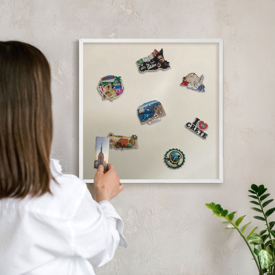 Magnetic board for travel magnets in a white frame Fog tone