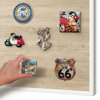 Decorative magnet board with a white frame Wooden background