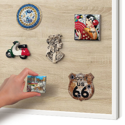 Decorative magnet board with a white frame Wooden background