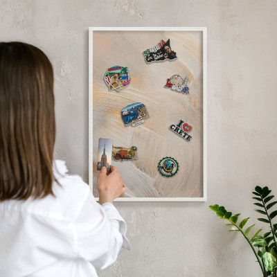 Magnetic board for travel magnets in a white frame Elegant abstraction