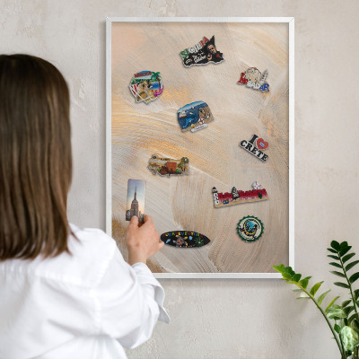 Magnetic board for travel magnets in a white frame Elegant abstraction
