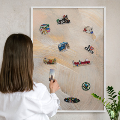 Magnetic board for travel magnets in a white frame Elegant abstraction