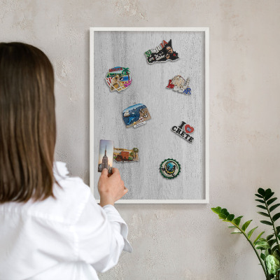 Decorative magnet board with a white frame Wooden structure