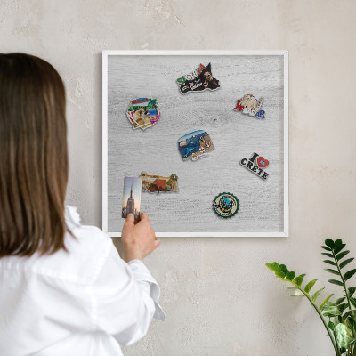 Decorative magnet board with a white frame Wooden structure