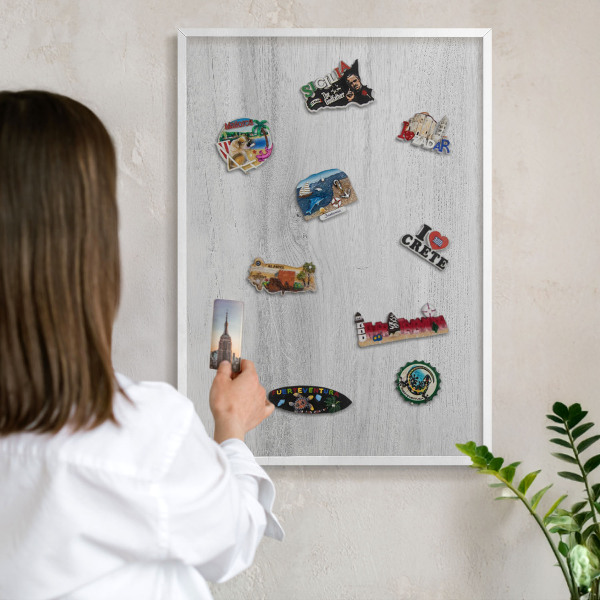 Decorative magnet board with a white frame Wooden structure