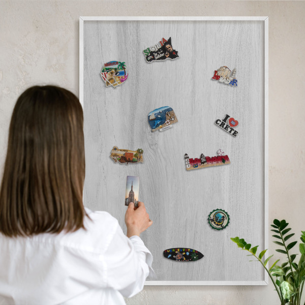 Decorative magnet board with a white frame Wooden structure