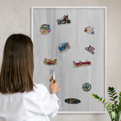 Decorative magnet board with a white frame Wooden structure