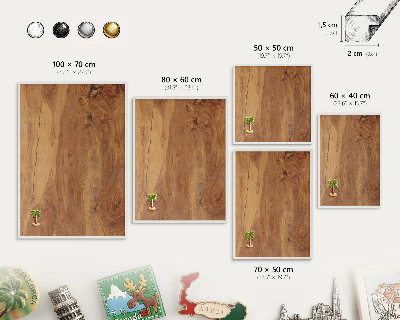 Magnetic board for travel magnets in a white frame Natural wood