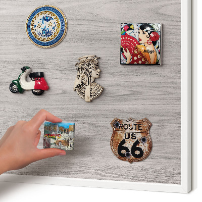 Decorative magnet board with a white frame Wooden texture
