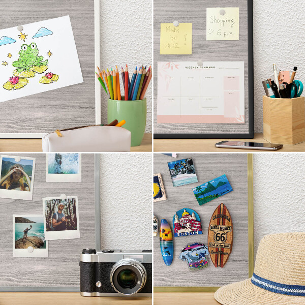 Decorative magnet board with a white frame Wooden texture
