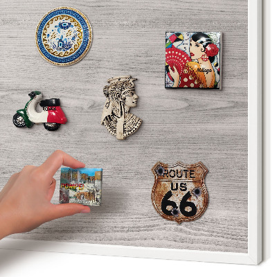Decorative magnet board with a white frame Wooden texture