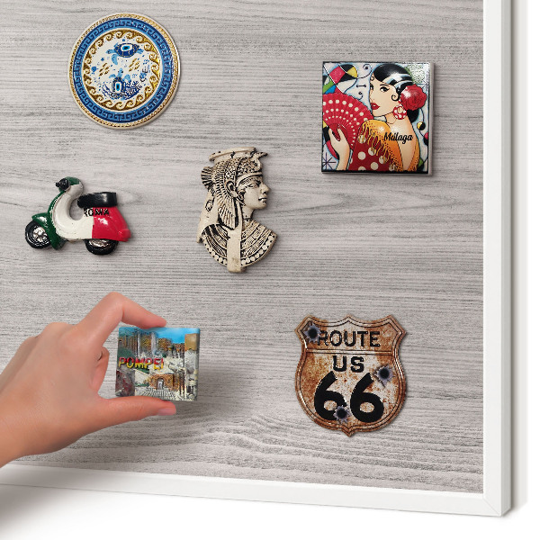 Decorative magnet board with a white frame Wooden texture