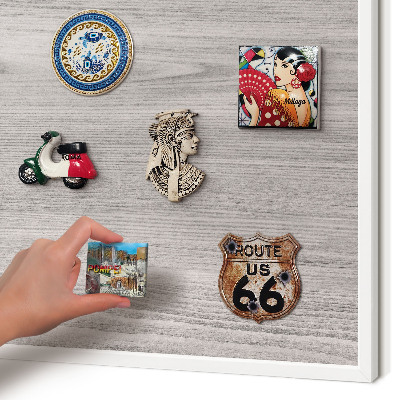 Decorative magnet board with a white frame Wooden texture