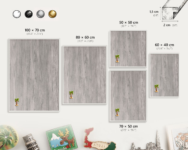 Decorative magnet board with a white frame Wooden texture